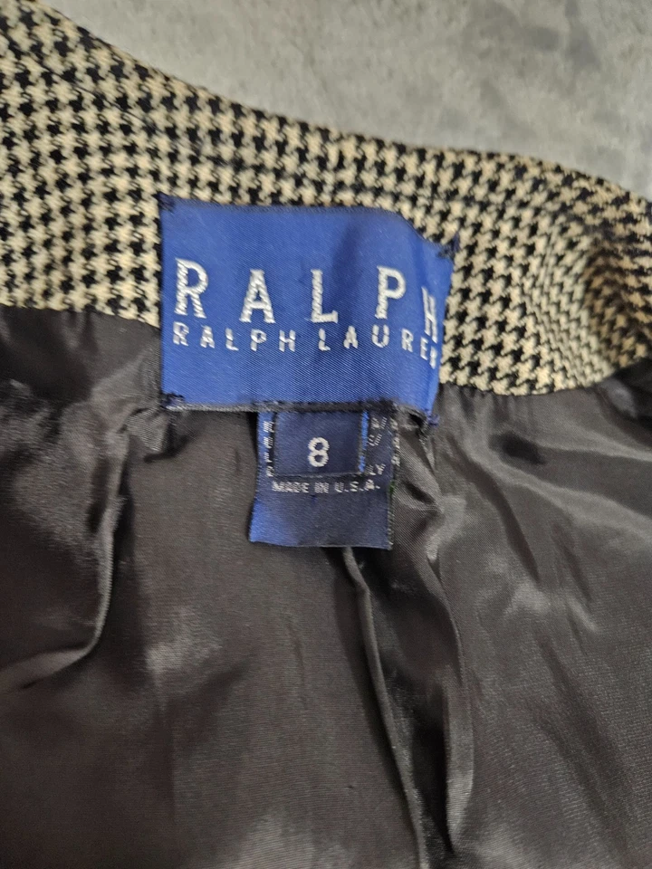 Blazer Ralph Lauren Hounstooth vintage para mujer talla 8 hecho en EE. UU. dinero antiguo Foto 4 de 4