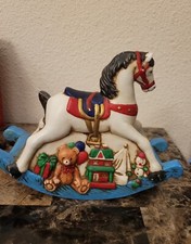 Vintage Ceramic Musical Decorative Holiday Rocking Horse.