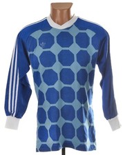 1980s VINTAGE ADIDAS GOALKEEPER JERSEY WEST GERMANY BLUE HEXAGON TEMPLATE SIZE M