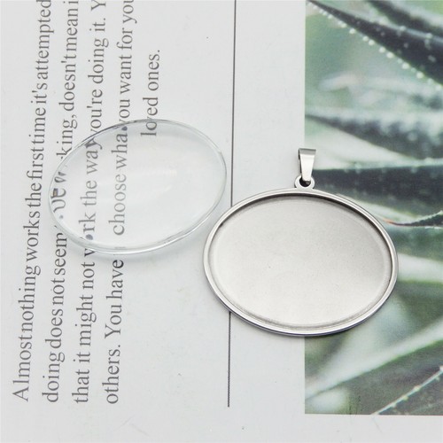 Silver Oval 40x30mm Bezel Base Setting Glass Cover Pendant Charms DIY Findings - Picture 6 of 8