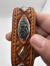 Vintage Leather Designer Belt With Metal 7533 Size 32