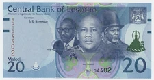 Lesotho 20 Maloti 2021 Pick 27 UNC Uncirculated Banknote