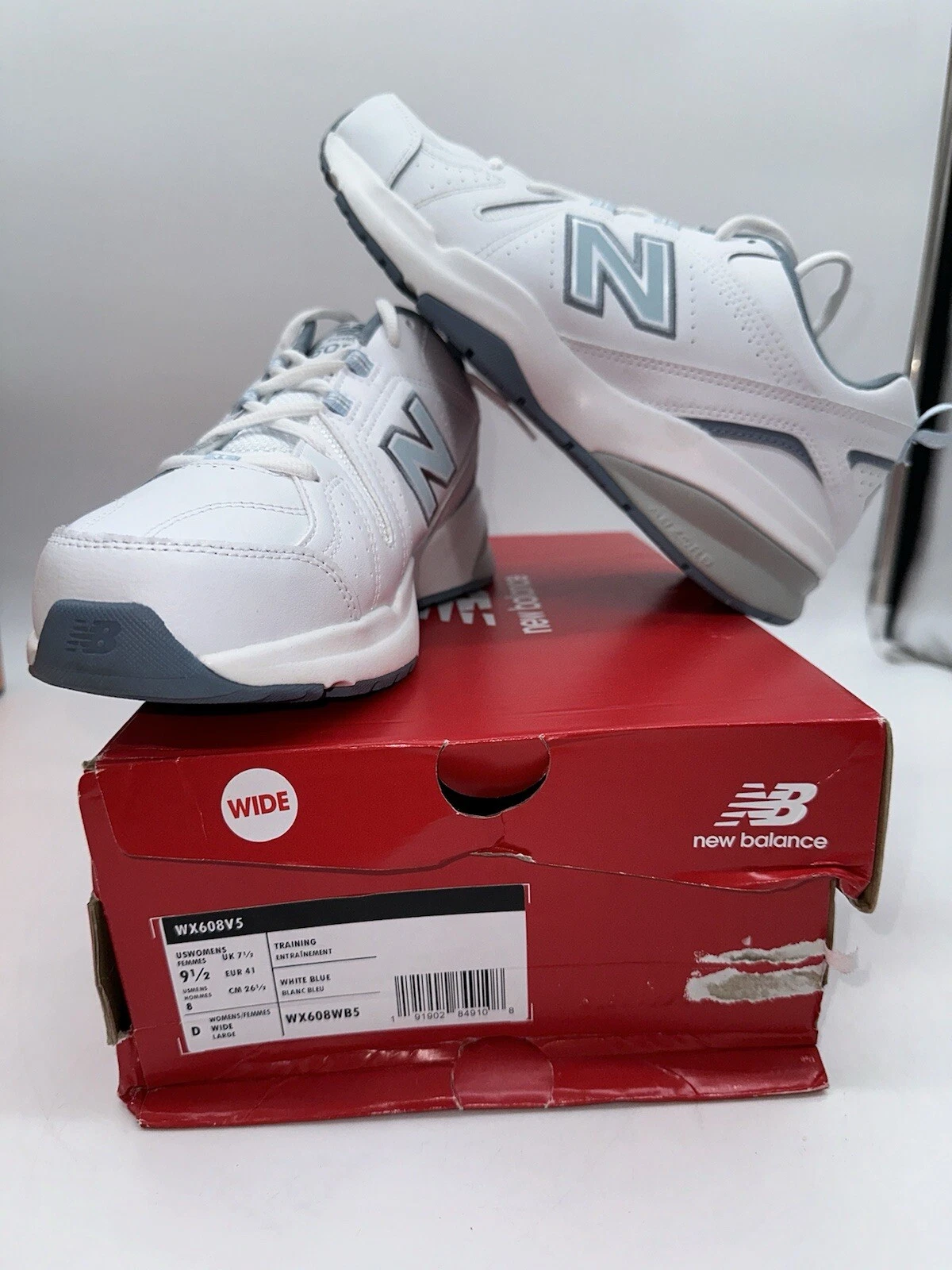 Scarpe da ginnastica New Balance 608V5 allenamento donna bianche sneakers taglia 9 5 LARGHE