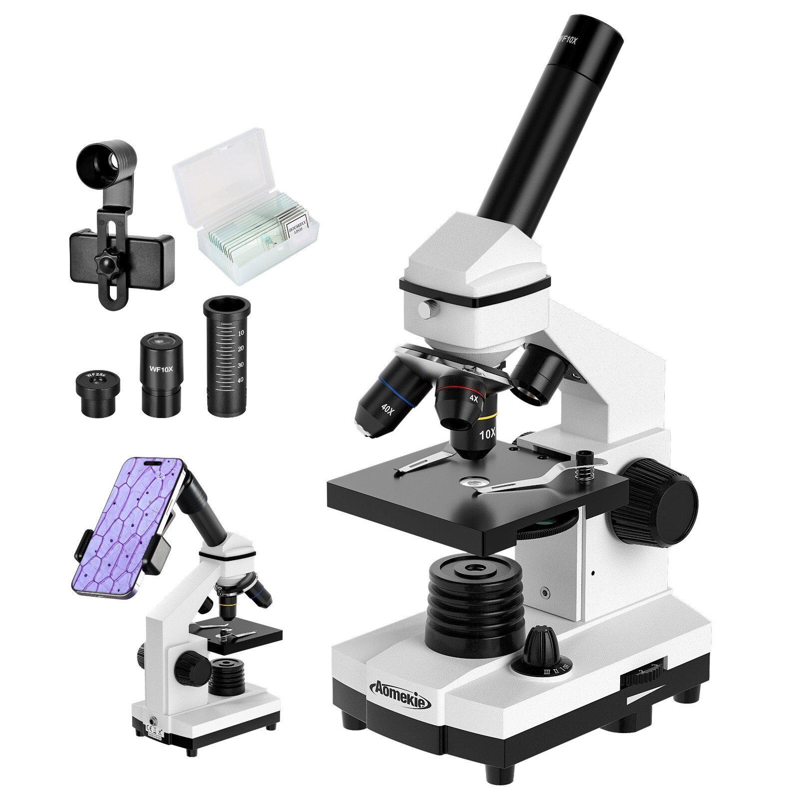 40X-2000X Magnification Monocular Microscope Kit with Slides  for Kids Students