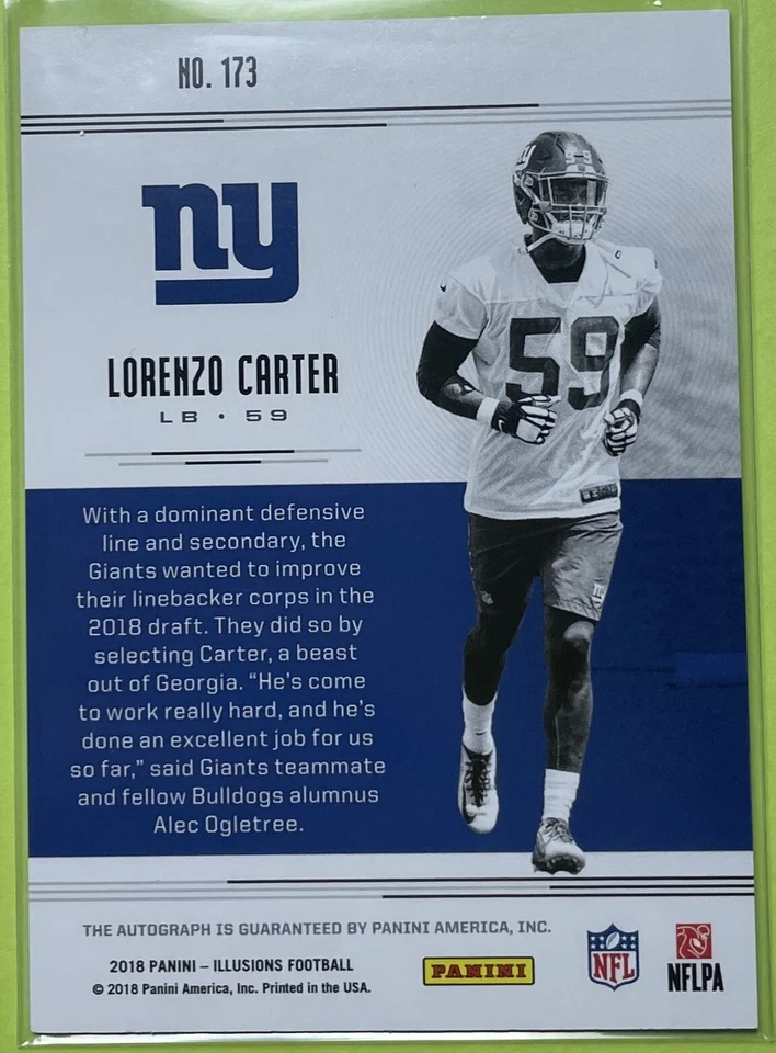 Lorenzo Carter 2018 Panini Illusions Rookie Signs RC Auto /199 Giants - Image 2 of 2