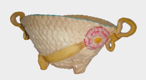 Antique Majolica Bowl ~ Early Basket Weave Design ~ Ribbon Handles ~ Unique