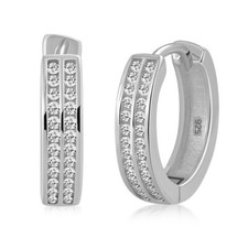 925 Sterling Silver Huggie Hoop Earrings Cubic Zirconia