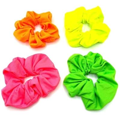 Pack of 4 Extra Large Neon Scrunchies Hair Bobbles Womens Girls Hair Accessories