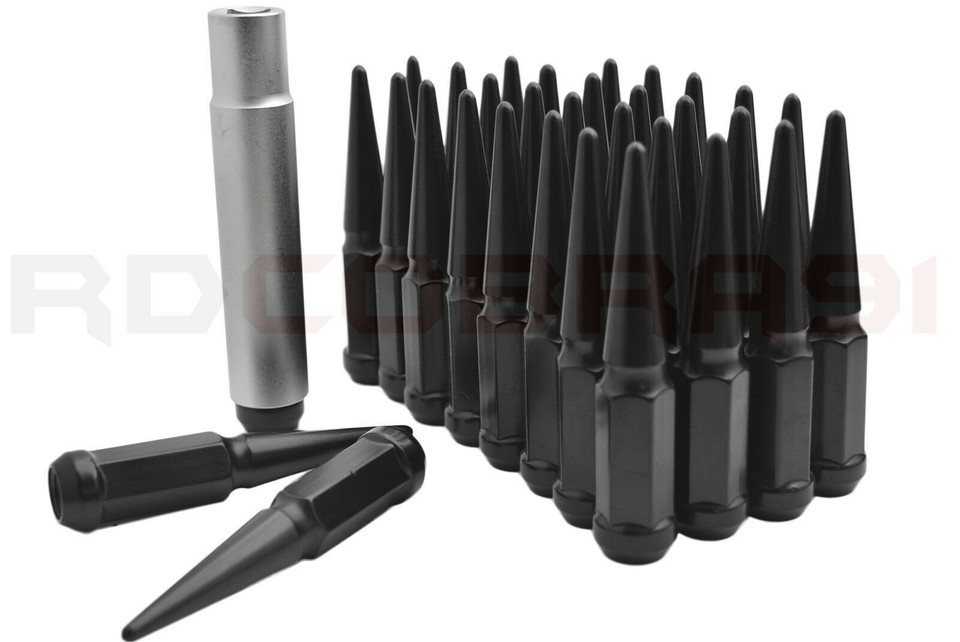 24 Black Spike Lug Nuts M14x1.5 For GMC Sierra/Yukon 1999-2017 - 4.5" Tall, Includes Key