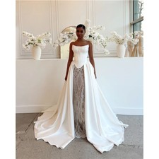 White High Neck Lace Embroidered Wedding Dresses A-line Long Train Long Sleeves