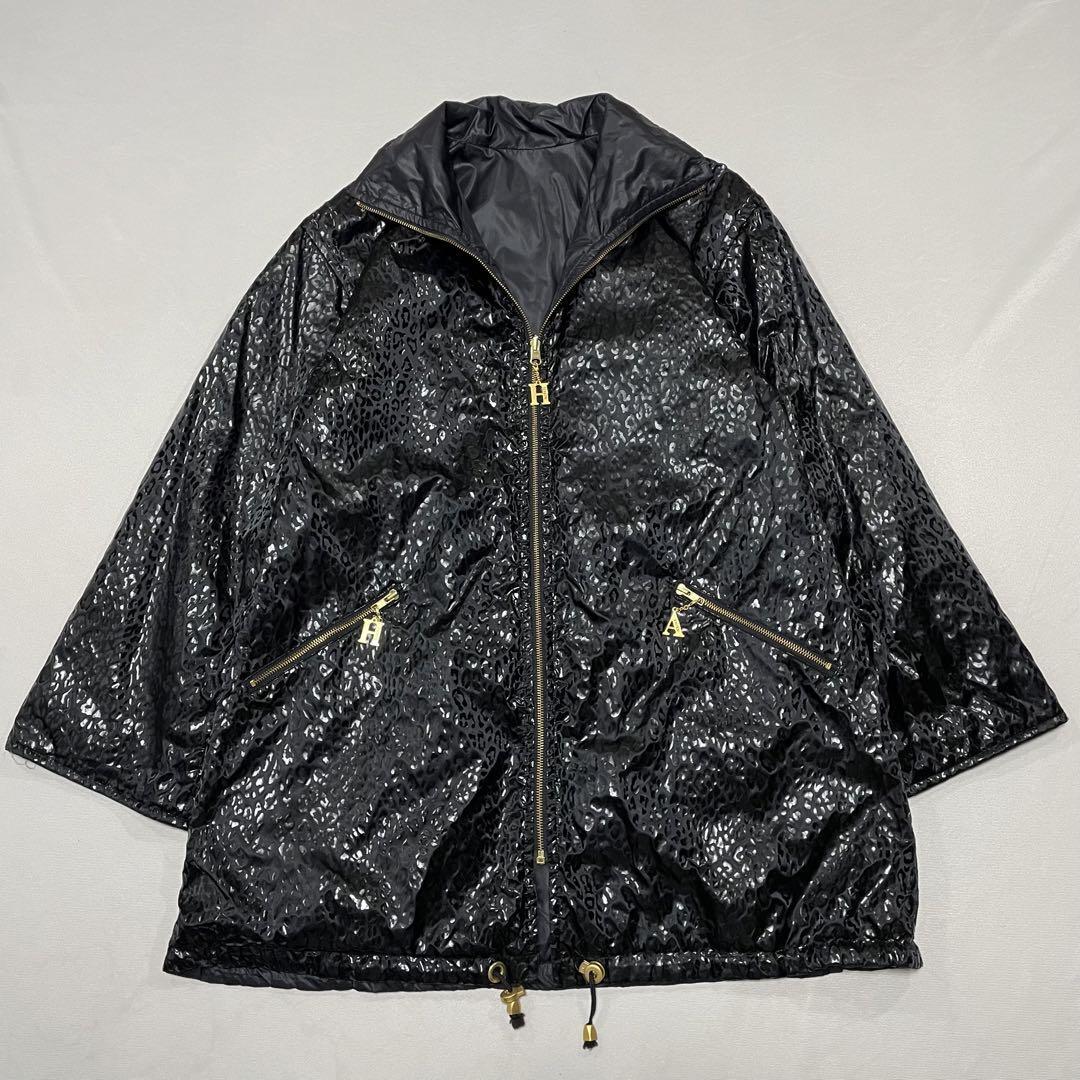 Archive Long Coat PVC Patent Nylon Reversible Leopard Size 3 Black  