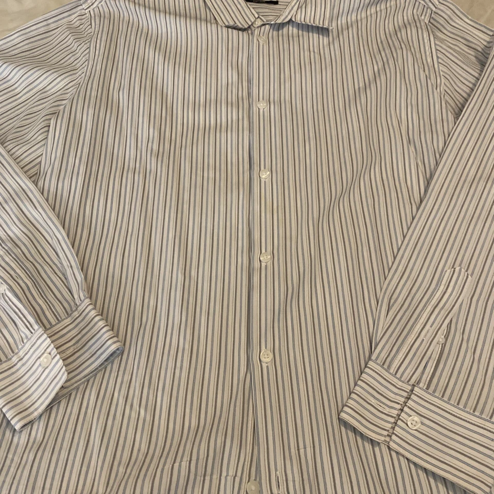 Camisa de vestir Via Europa para hombre a rayas con botones delanteros manga larga talla XL mezcla de rayón Foto 2 de 4