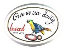 Chalkware Wall Plaque Give Us Our Daily Bread Luke 11:3 Bird Eating Bug 13.5"