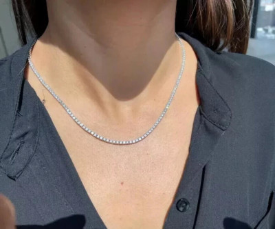10Ct Round Cut Lab Created Diamond Women's Tennis Necklace 14k White Gold Plated