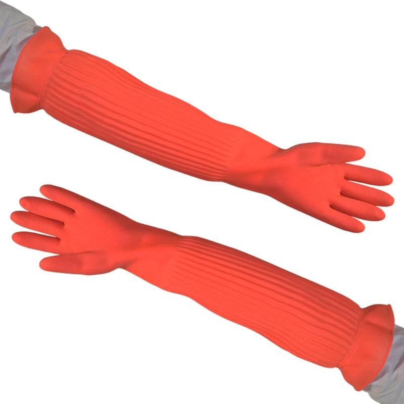 Unisex Dicke Latex Arbeitshandschuhe Langarm Wasserfest Reinigung Haushalt Tools - Bild 3 von 4