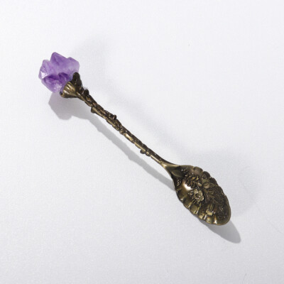 Vintage Coffee Tea Spoon Amethyst Crystal Cluster Head Dessert Spoon Kitchen