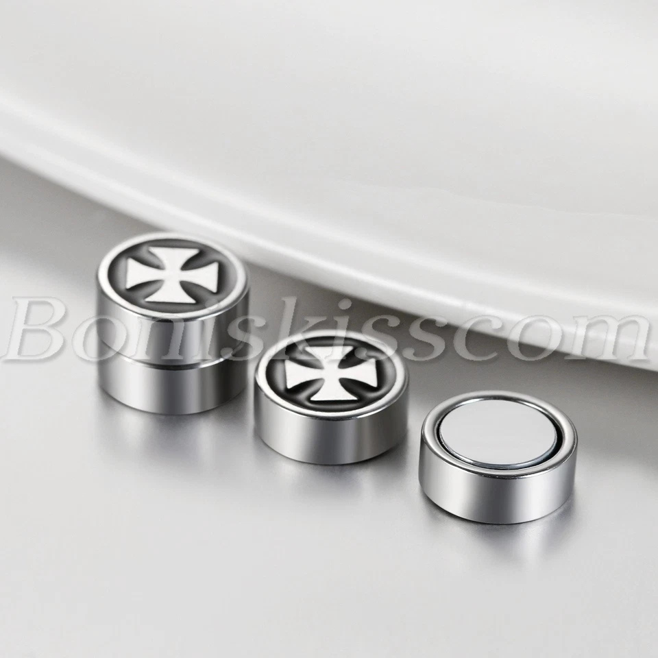 Mens Retro Celtic Cross Pattern No-pierced Clip On Round Magnetic Studs Earrings - Image 2 of 4