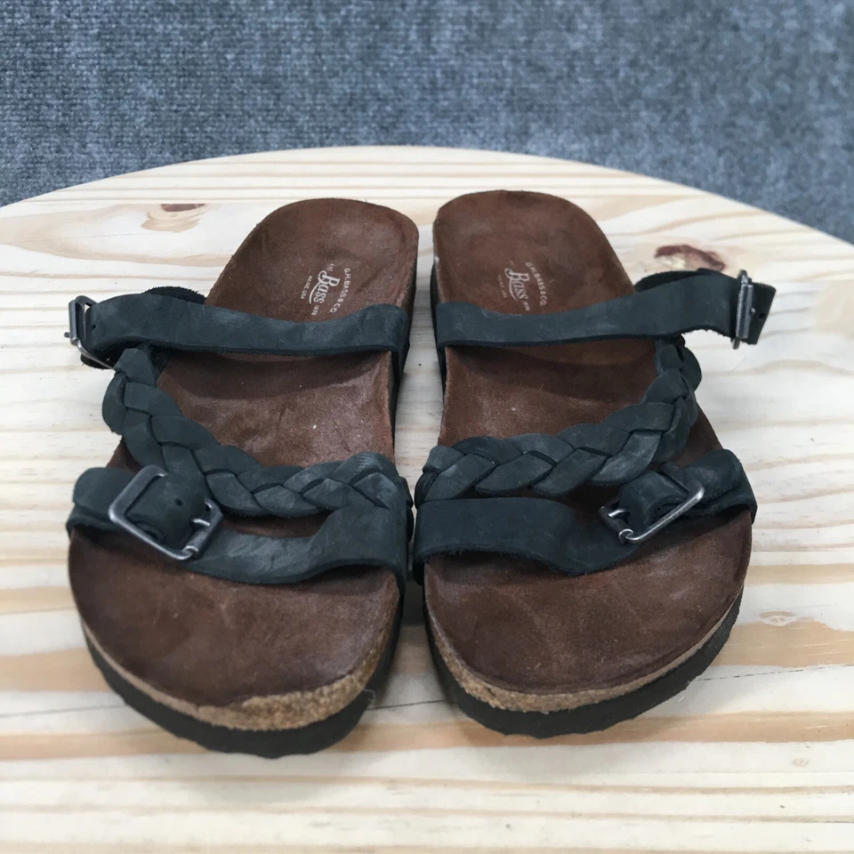 G.H Bass & Co. Sandals Womens 8 M Kiki Flip Flop Thong Black Leather Braided - Image 4 of 4