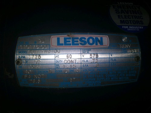 Motor Leeson, 110176.00, C6T17NG10G, 1/2HP, 1725RPM, 575VAC, 60HZ, 3PH, 56C - Imagen 2 de 4