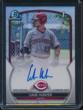 CADE HUNTER AUTO 1st 2023 Bowman Chrome Autograph REFRACTOR/499 REDS Rookie RC