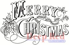 Deep Red Stamps Vintage Merry Christmas Rubber Cling Stamp