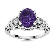 Valentines Sale 925 Silver Natural Amethyst Solitaire with Accents Ring