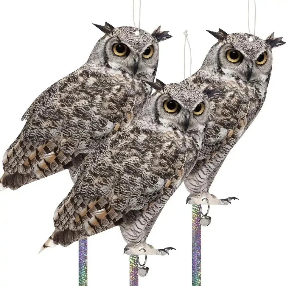Fake Owl Decoy to Scare Birds, 3 Pack Fake Owl Hanging Effective Bird Control D