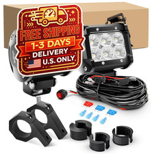 LED Light Bar Flood Off Road Lights w/ Mounting Bracket Wiring Harness 2PCS 4"