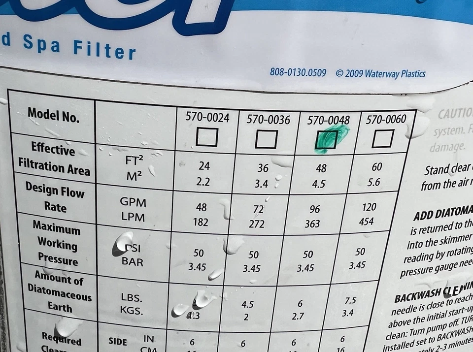 Waterway Filter Lid With D.E. Crystal Water Filter Labels 48 sq. ft. 570-0048 - Image 2 of 4