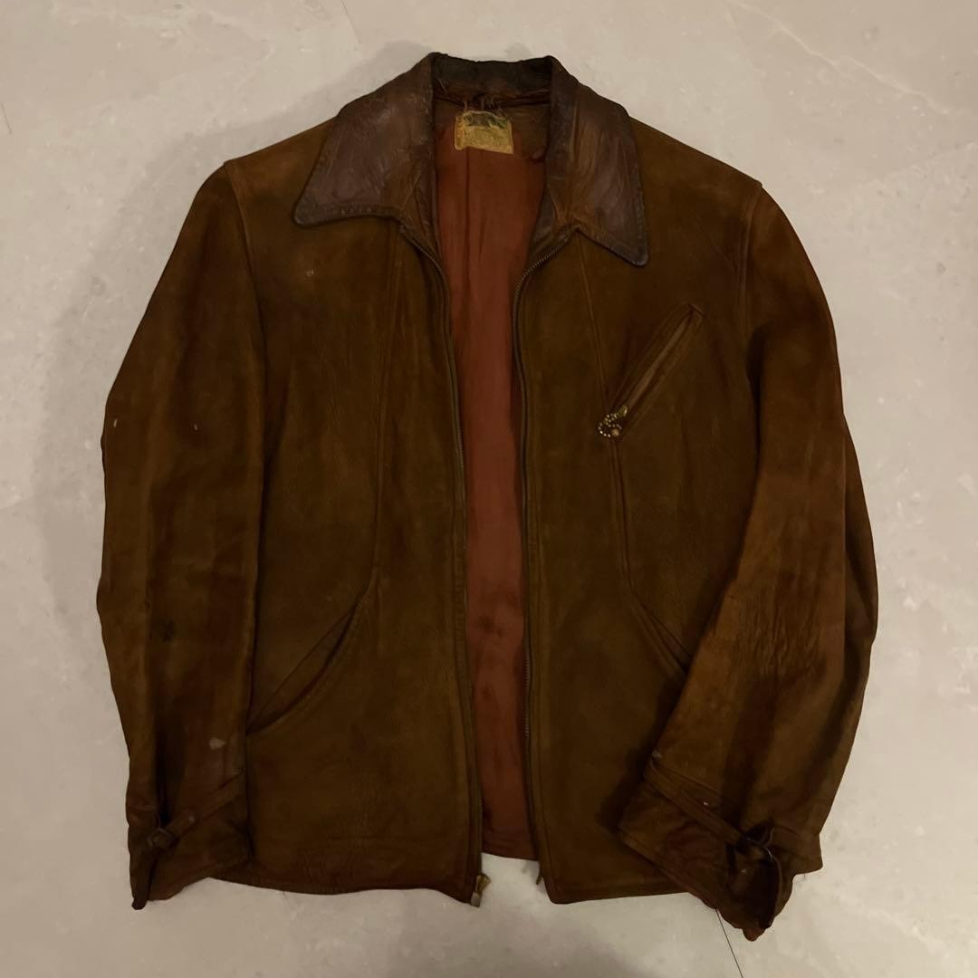 Vintage 30s 40s Nubuck Leather Jacket Ball Chain … - image 1