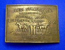Levi Strauss Co Label Original Riveted Heavy Vintage 80's Brass Tone Belt Buckle