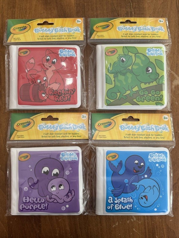 4 Kids Crayola Bubbly Bath Books 4" x 4.5" x 1/2" for toddlers ages 3+ NEW