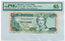 Bahamas 2001 1/2 Dollar 50 Cents Bank Note Gem Unc 65 EPQ PMG