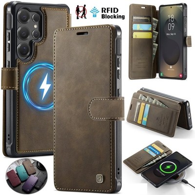 For Samsung S26 S25 S24 Ultra FE Magnetic Magsafe Case Leather Wallet RFID Cover