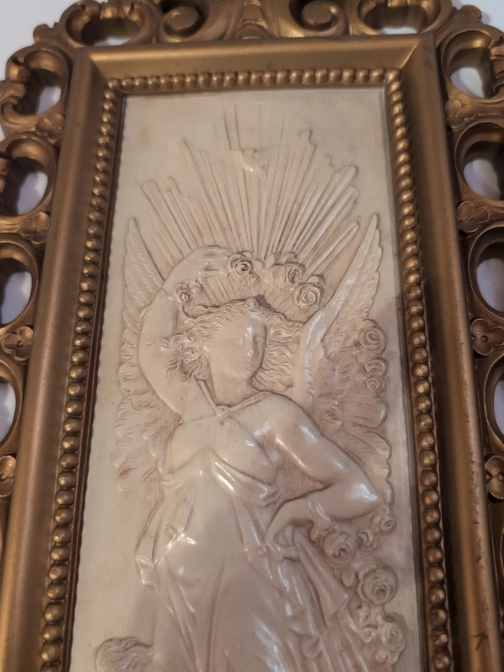 复古一对 Homco 飞镖塑料装饰墙板 新艺术运动 女士 带小天使 — 第 4/4 张图片