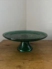Vtg Anchor Hocking Wexford Green Glass Footed 11.75" Cake Stand Holiday Display