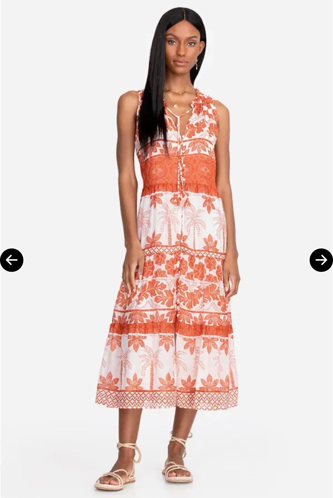 Terra Cotta Johnny Was Aster Sleeveless Tiered Midi Dress floral pattern Sz S