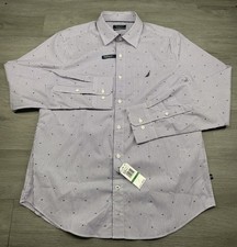 Nautica NWT Purple Stripe Dress Shirt LRG Classic Fit NauticaFlex NEW - 17 34/35