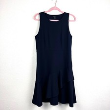 Ann Taylor Petite Navy Asymmetrical Flounce Hem Dress Size 10P Sleeveless Work