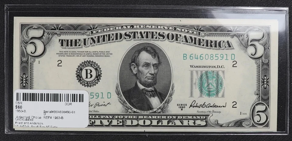 Two Choice Uncirculated Series 1950 B $5 Chicago Federal Reserve Notes - Image 3 of 3