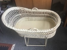 mid  century wicker crib with stand, cream