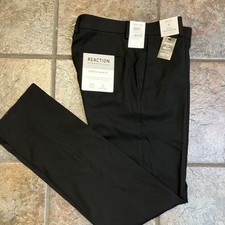 New 30x32 Kenneth Cole Reaction Men's Black Stretch Slim Fit Solid Dress Pants