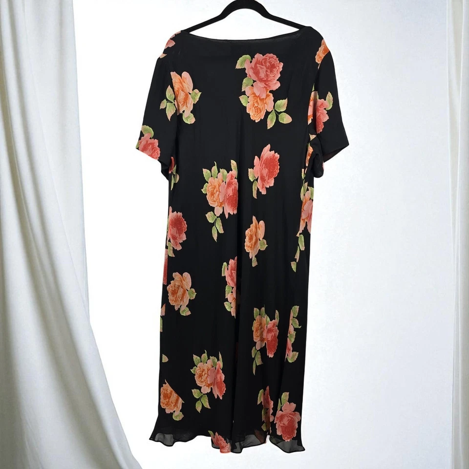 Vestido Spenser Jeremy Seda Mujer Talla 22 Floral Sobre Negro Capucha Cuello Forrado Boho Foto 2 de 4