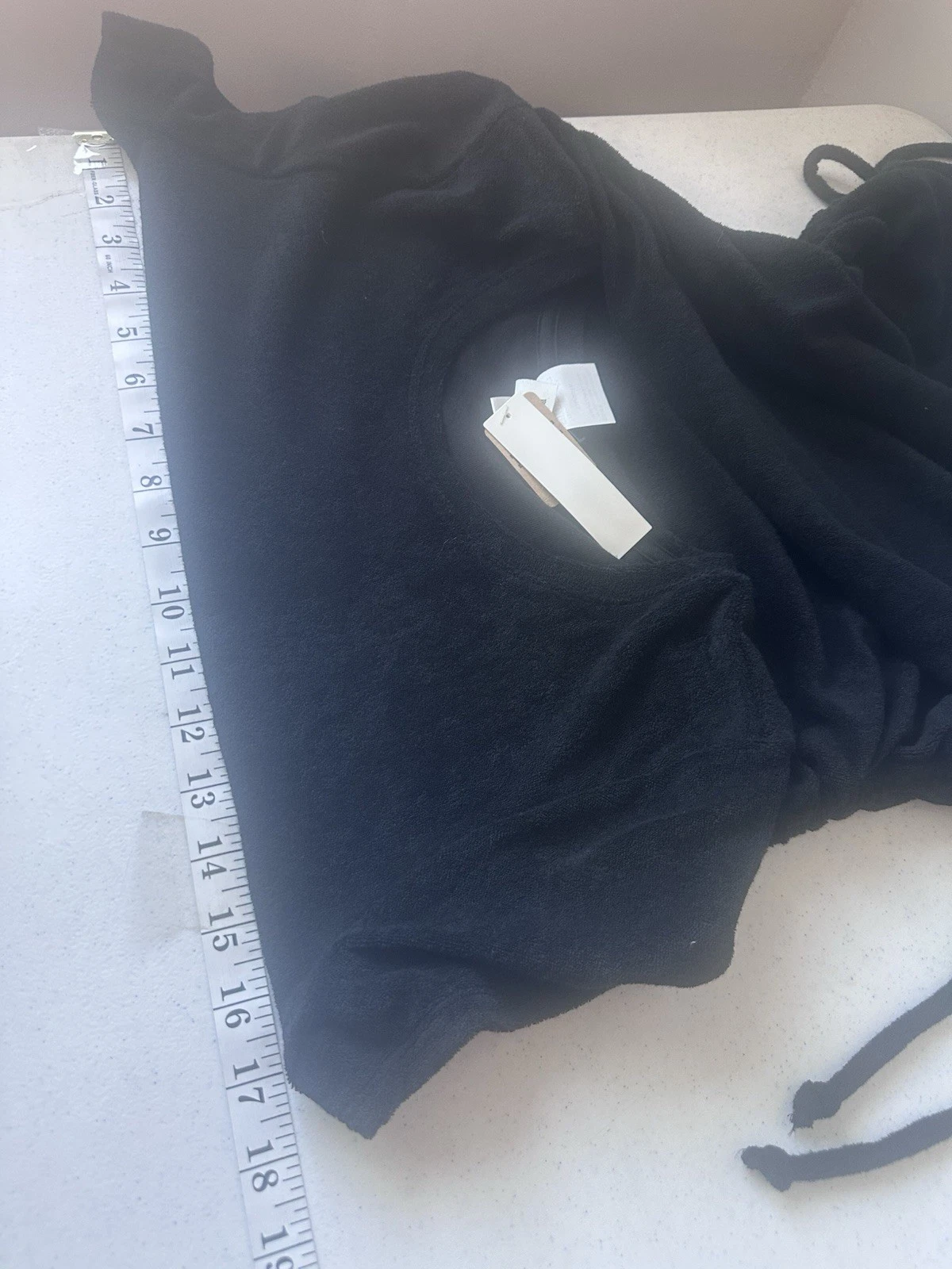 UNDERCOVER ROSA Victoria's Secret manica corta nero Terry con ruches laterale medio nuovo con etichetta