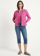 Chicos Linen Blend Fuchsia Eyelet Embroidery Jacket Small Coastal Preppy Shimmer
