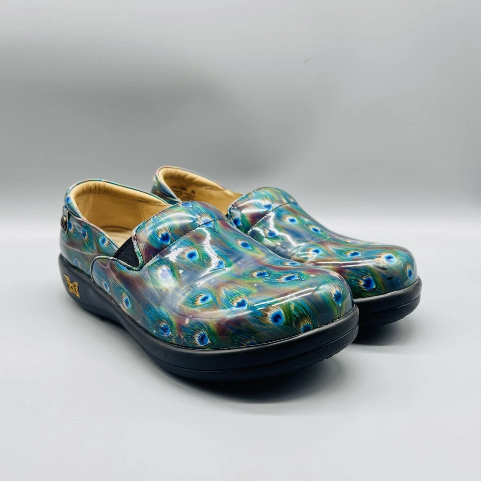 Туфли женские Alegria 9 зеленые бирюзовые Keli с принтом павлина сабо нескользящие устойчивые для ухода за больными - Изображение 2 из 4