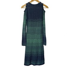 Missoni Fit  Flare Green Blue Chevron Print Open Shoulder Knit Dress Sz 2