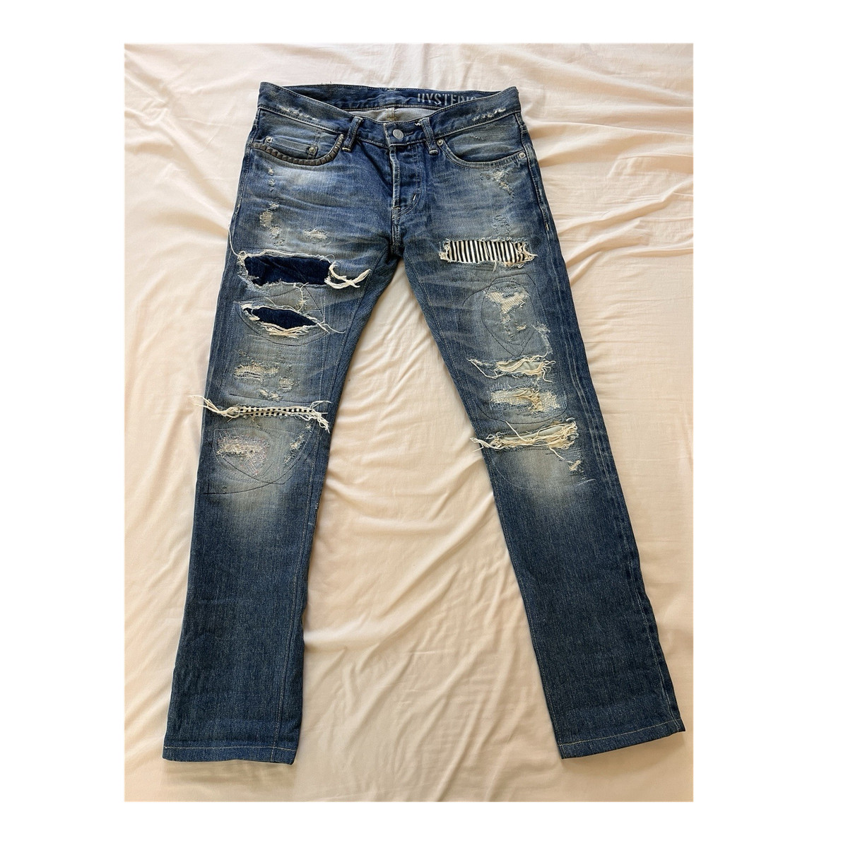 Hysteric Glamour Distressed Patchwork Studded Denim Jeans W30 