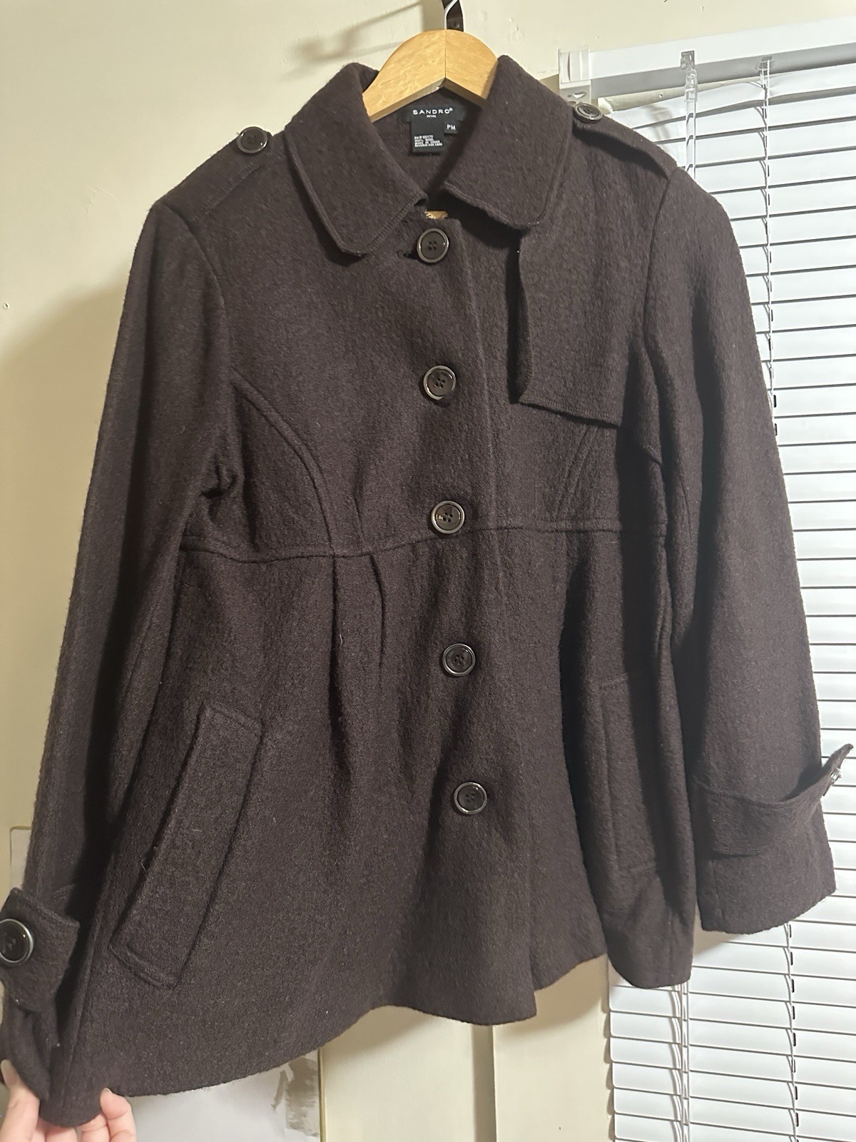 Sandro Women's Brown Button Collared Epaulette Mi… - image 1