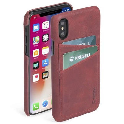 Krusell iPhone XR Vintage Red Leather Wallet Card Case